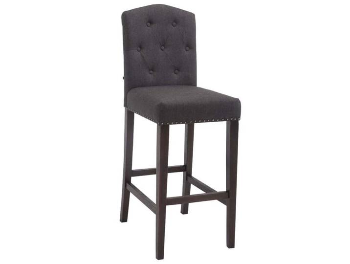 Tabouret de bar chaise haute avec dossier capitonne tissu gris fonce et pieds en bois fonce 10_0000074