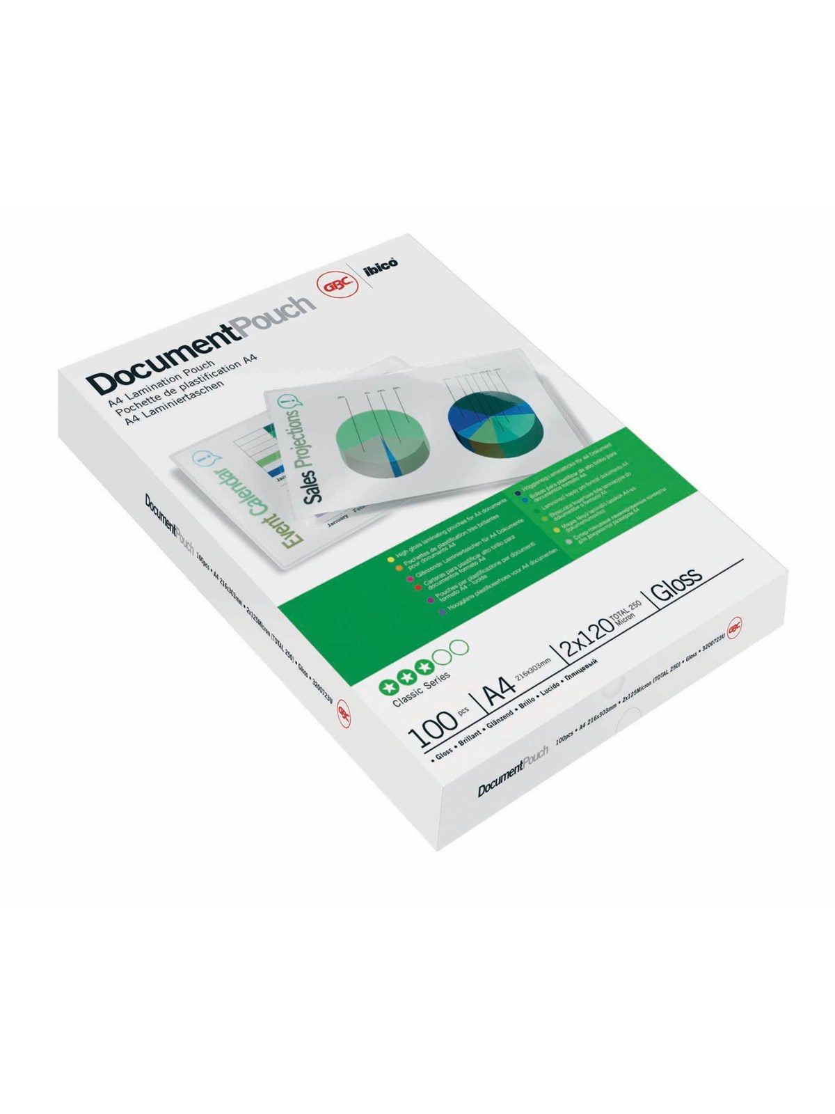 GBC Document Laminiertasche für Dokumente, glänzend, Format A4, 2 x 250 Mikron