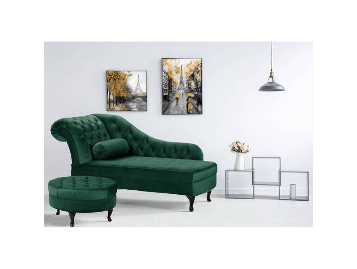 Recamiere Dale Grün Samt Ravi 185 x 93 x 75cm Armlehne davorstehend links Glamour