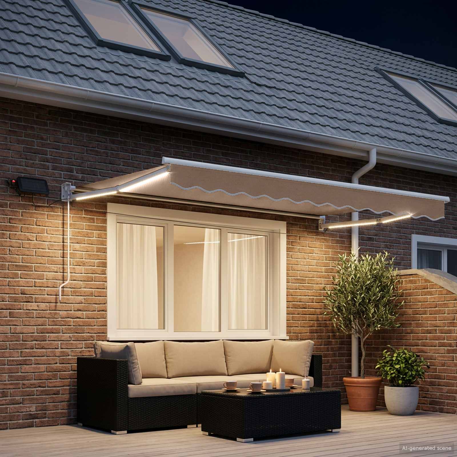 vidaXL Store rétractable manuel avec LEDs Taupe