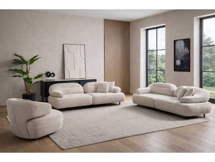 JVmoebel Wohnzimmer-Set Sofa Sessel Stil modern Farbe beige weich Wohnzimmer minimalistisch, (3-St)