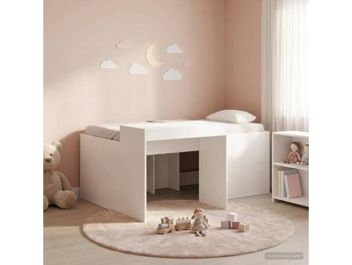 RJPLMFV Hochbett für Kinder, Büro, Weiß, 80 x 160 cm Holzwerkstoff, handwerkliche Eichenoberfläche, robuste Latten, einfache Montage