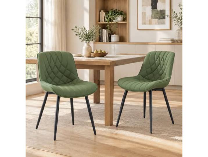 YOUNIKE Esszimmerstühle 2er Set Küchenstuhl Kunstleder, Bohnengrün Modern Esstisch Stühle Polsterstuhl mit Metallfüßen und Rückenlehne für Wohnzimmer, Essbereich & Schminktisch