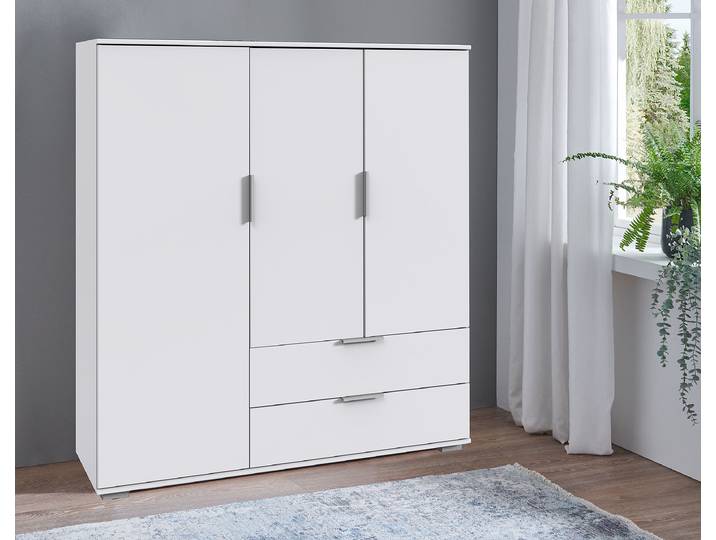 Wäscheschrank Easy Plus 130cm Weiß/Weiß Silber