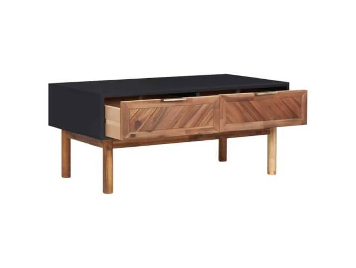 Couchtisch 90x50x40cm Massivholz Akazie und MDF Tischplatte aus 2 Teilen, Holzstütze, leicht zu reinigen, rustikaler Stil, für Wohnzimmer und Esszimmer