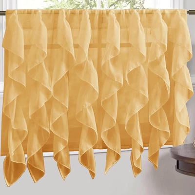 Sweet Home Collection Camel Vertical Ruffled Waterfall Valance and Curtain Tiers