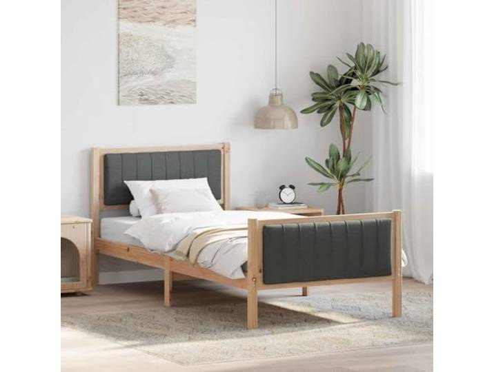RJPLMFV Bettgestell, Plattform, massives Kiefernholz, 90 x 190 cm Gepolstertes Kopfteil, Fußteil inklusive, Lattendesign, mattes Finish, ohne Lattenrost