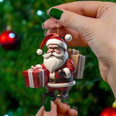Modern Mode Marketplace Hanging Cartoon Santa, Acrylic Winter Decorative, Christmas Tree Pendants, Claus Bicycle Gifts Christmas Decoration 6