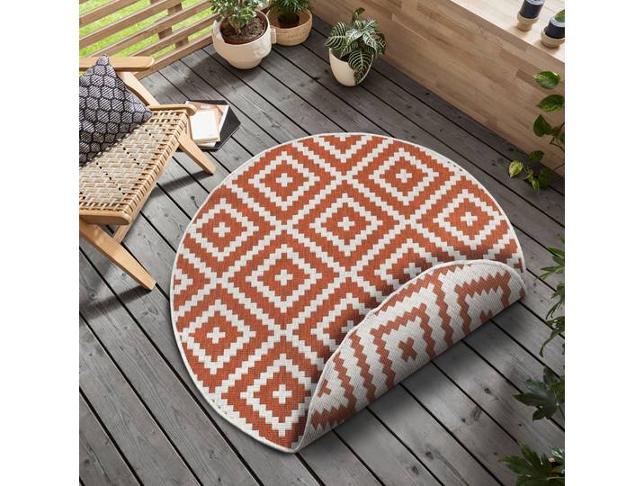 Teppich GOODPRODUCT Ronda Wendeteppich , orange (terra, creme), H:5mm Ø:120cm, Kunstfaser, Teppiche, Teppich, Sisal-Optik, Flachgewebe, In- und Outdoor, geometrisches Boho Design