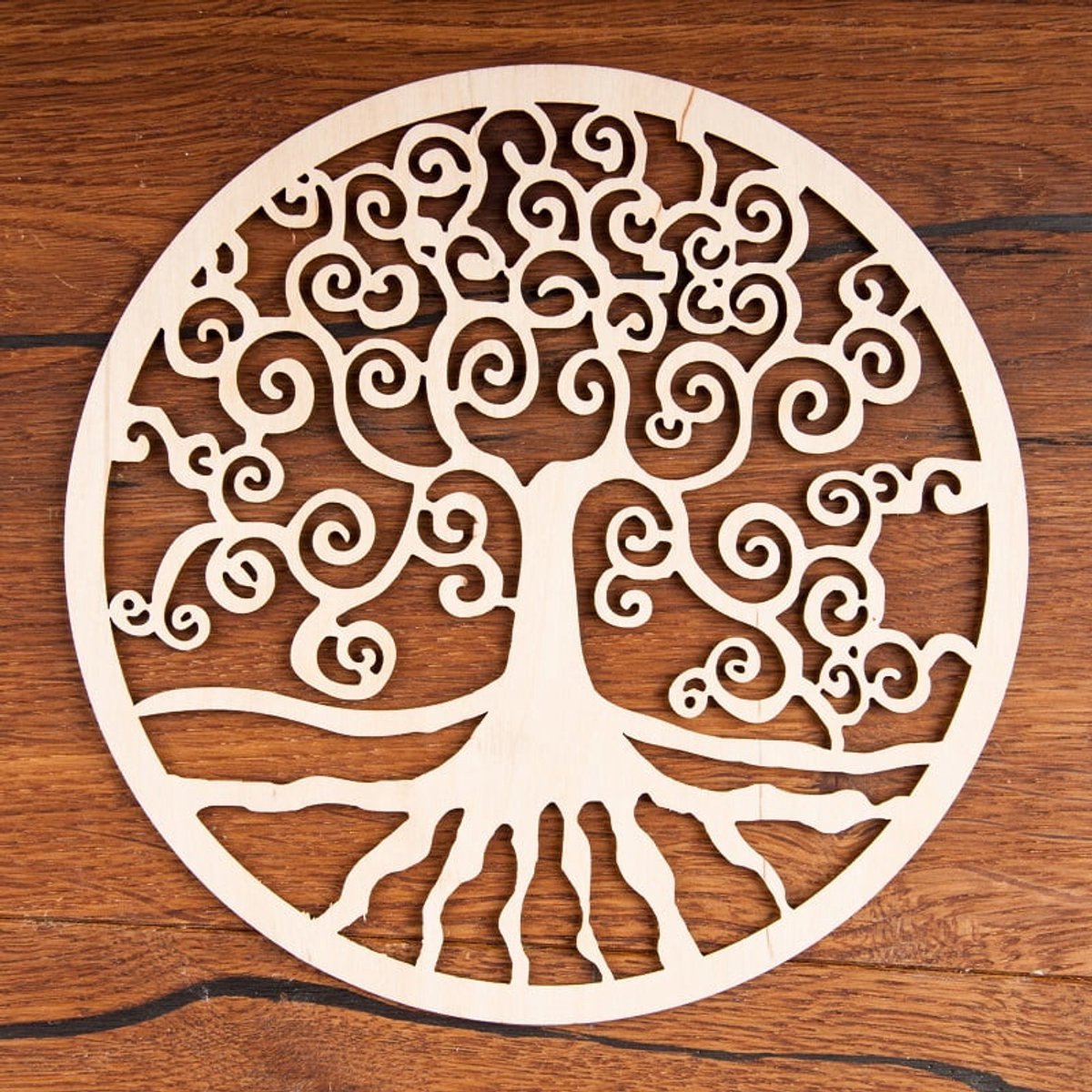 Yggdrasil levensboom van hout voor op tafel, 18 cm