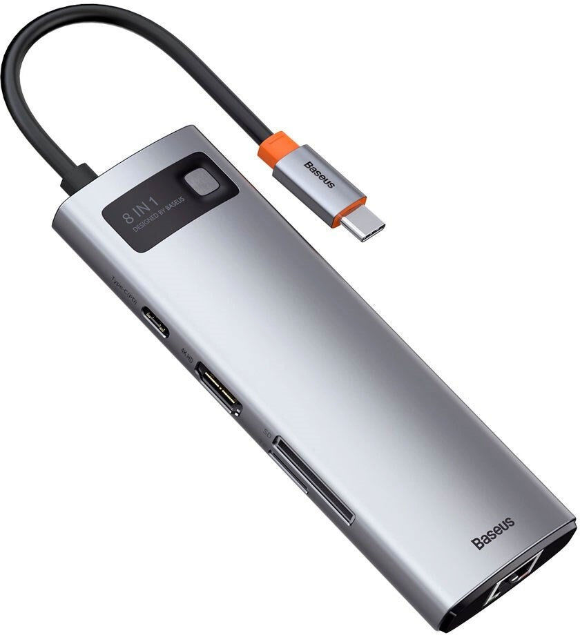 Baseus 8-i-1 USB-C Multiport Adapter m. 3 x USB-A 1 x USB-C 1 x HDMI 1 x SD Kortlæser 1 x MicoSD Kortlæser 1 x RJ45 - Grå