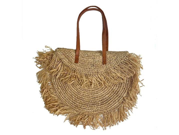 Sac d'épaule en raphia naturel avec franges 58x42cm