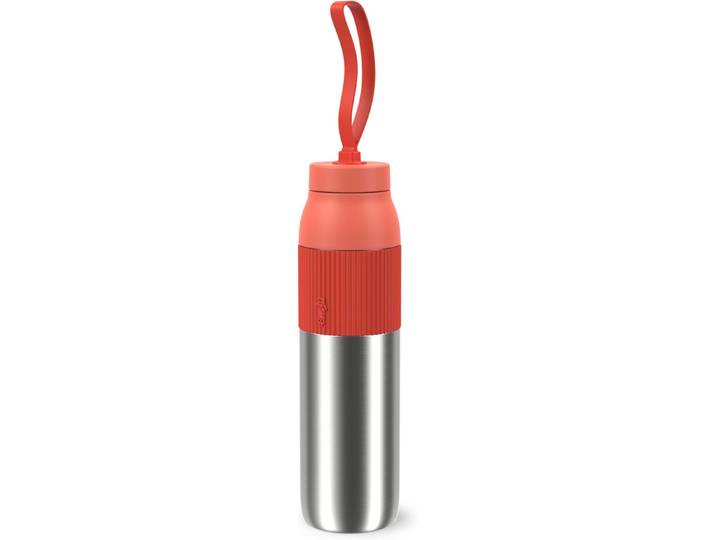 Isolierflasche EMSA beYou Twist , rot (orange), H:29,5cm, Edelstahl, Polypropylen (PP), Silikon, Trinkflaschen, Isolierflasche, mit integriertem Sieb und Trageband, 100% dicht, spülmaschinengeeignet