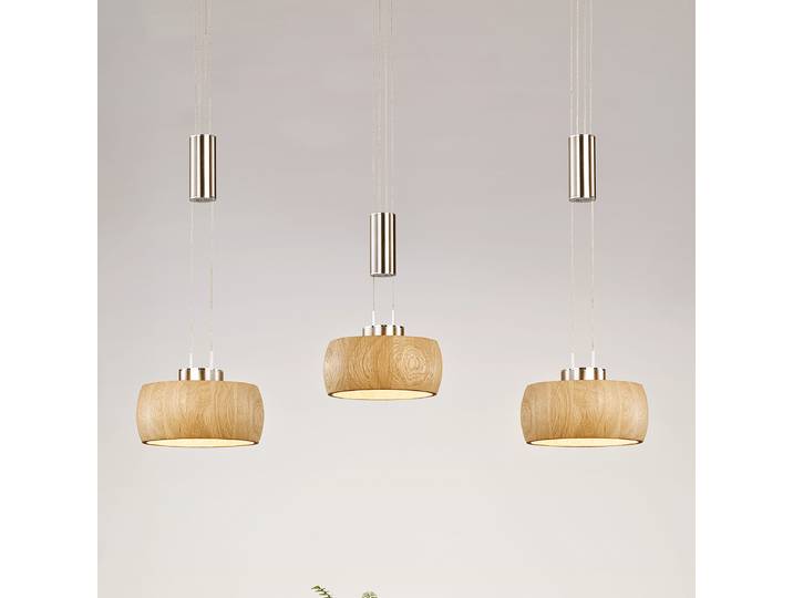 Suspension LED Wood 100 x 160 x 21cm Bois/Métal/Chêne clair 3 Fer, laqué chêne massif, laqué Module LED