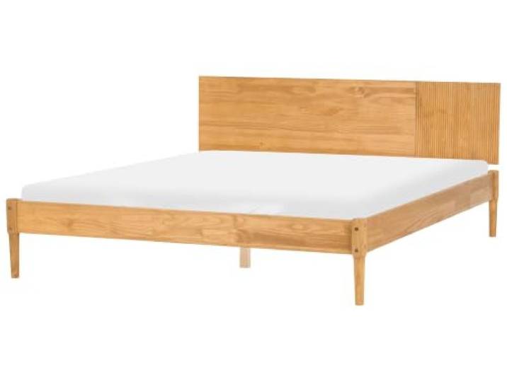 Beliani Holzbett Doppelbett Kiefernholz Hellbraun mit Lattenrost 180 x 200 cm hohes Kopfteil Skandi Flavignac