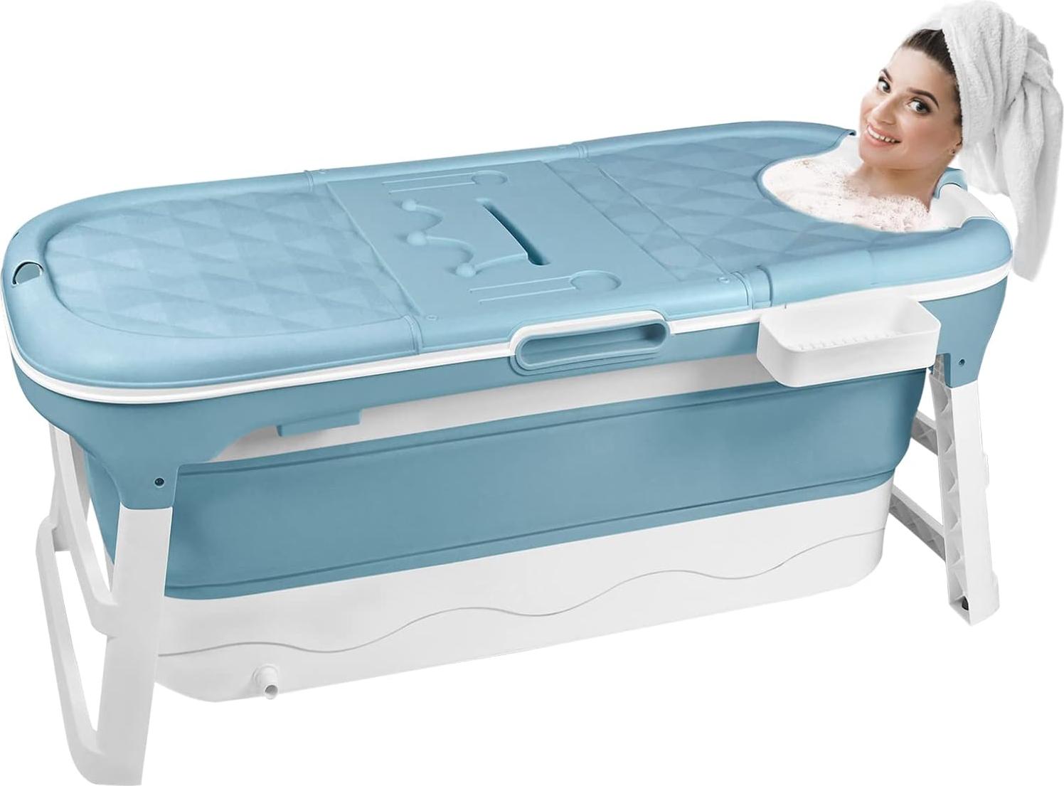 Famanu Faltbare Badewanne XL - Tragbare Badewanne mit abnehmbarem Deckel und Massagerollen - Ideal für kleine Badezimmer