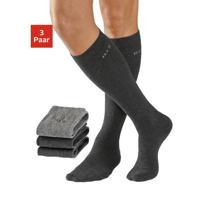 Kniestrümpfe H.I.S "Basic Herren Strümpfe Komfortsocken, Alltagssocken", Herren, Gr. 43-46, grau (2x anthrazit, 1x grau), Baumwolle, Baumwollmischung, Elasthan (LYCRA), Polyamid, meliert, elastisch, Socken Kniestrümpfe, mit druckfreiem Bündchen