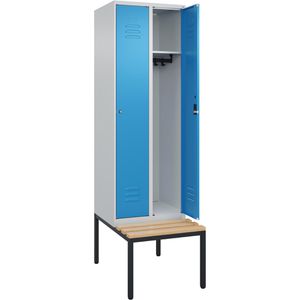 CP-Möbel Spind Classic PLUS, lichtblau, 2 Abteile, 60 x 212 cm, mit Sitzbank & Zylinderschloss