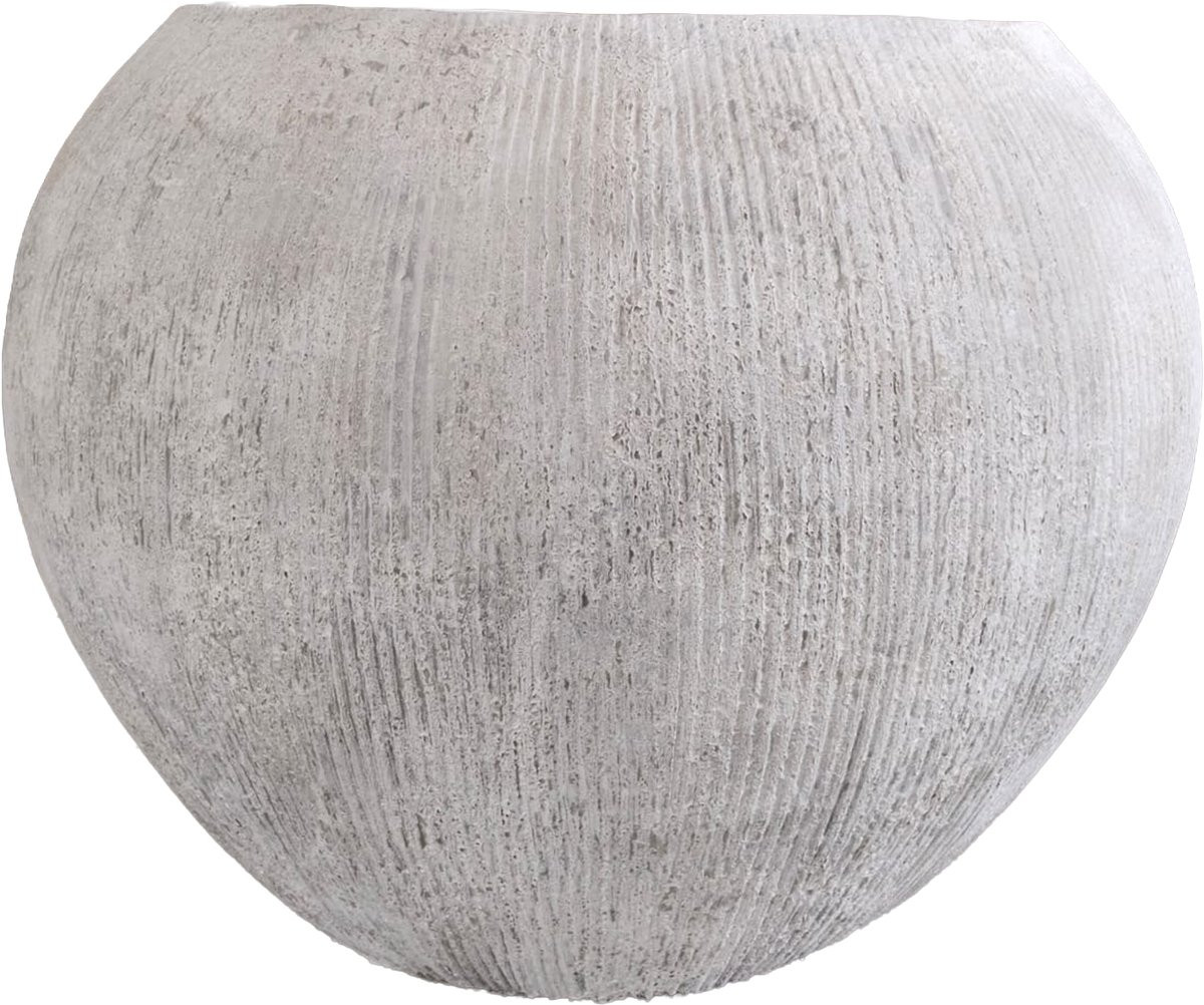PTMD Yolenda Grote Plantenpot met Streepjespatroon - Crème - Cementvezel