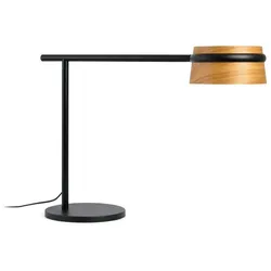 loop, schwarze metall-tischlampe mit holzschirm, faro barcelona