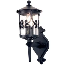 Außenleuchte Wandlampe ALU-Druckguss Glas H 42cm Laterne Schwarz 1 Flammig Antik