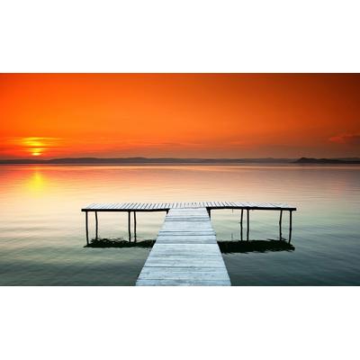 Fototapete PAPERMOON "Sonnenuntergang am Plattensee", bunt, B:3,5m L:2,6m, Vlies, Tapeten