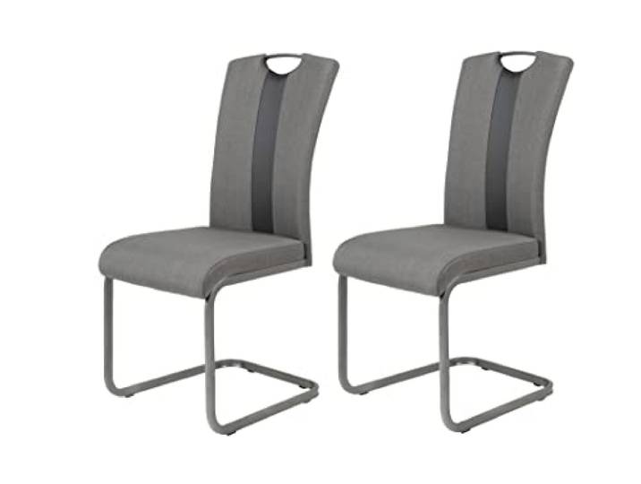 Hela Tische, 2er Set Schwingstuhl Amber2, Bezug Kunstleder Anthrazit, Metallgestell Grau, 98x43x56 cm