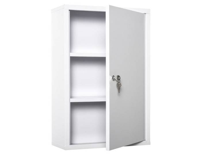 Armoire à pharmacie - Trois niveaux de rangement - Verrouillable (2 clés) - Acier blanc durable - 40×18×60 cm