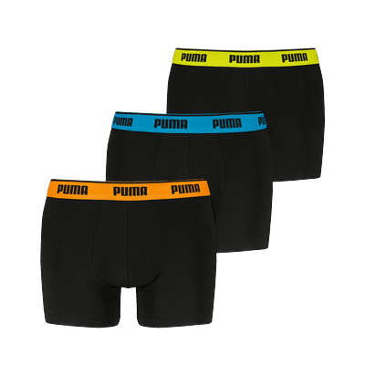 Boxershorts PUMA "PUMA MEN EVERYDAY BASIC BOXERS 3P", Herren, Gr. M, schwarz (various logo colors, schwarz), Jersey, Obermaterial: 95% Baumwolle, 5% Elasthan, körpernah, Unterhosen, Komfortabler elastischer Logobund