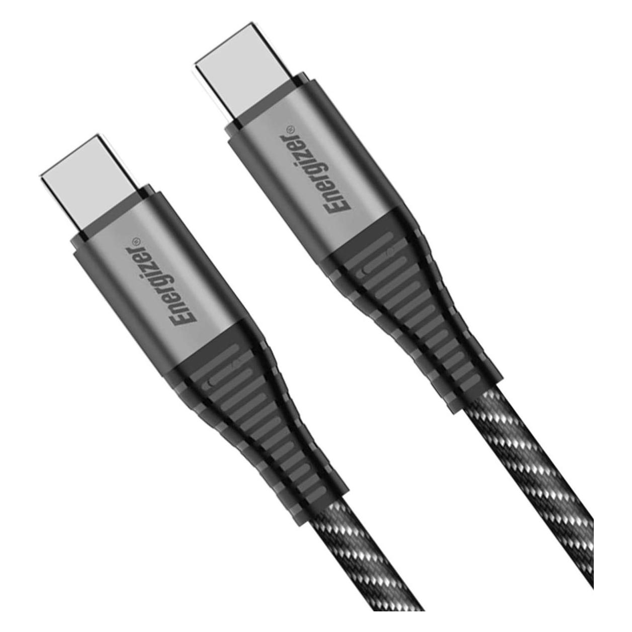Energizer Kabel aus Metall/geflochtenem Nylon - USB-C/USB-C - 2 m, schwarz (2 m, 100 W) (C541CKBK)