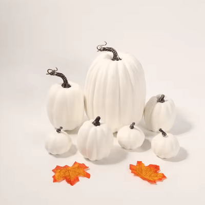 Inspire Curations 7PCS Artificial Pumpkin Decor Set Realistic Fall Harvest DIY & Halloween Decorations white