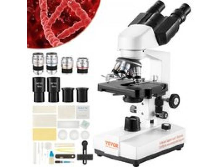 VEVOR Microscope Binoculaire Composé 40X-2500X 6 Réglages Microscope Biologique Mise au Point Grossière et Fine de Précision avec Platine 2 Étages pour Éducation Recherche Biologique Laboratoire École