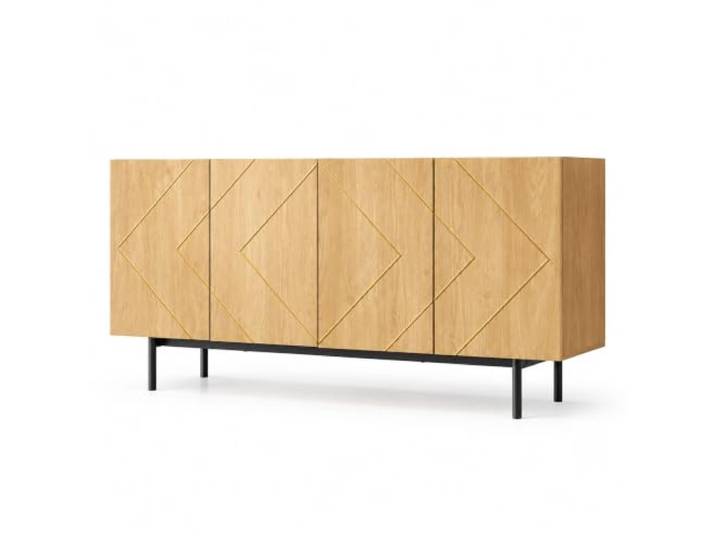 Jastoery Sideboard 160 cm Holz 4 Türen mit Metalleinlage Holz mit Metall-Inlay,griffloses Design,höhenverstellbare Böden,18 cm Fußhöhe,für Wohnzimmer und Esszimmer