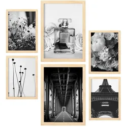 POSTER Set Mit 6 Paris Wandbild A3 & A4 Rahmen Aus Hellem Holz