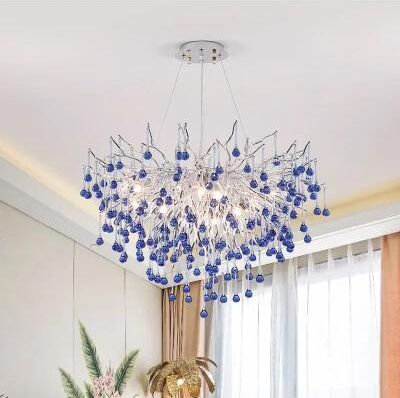 Inspire Select Modern Branch Crystal Chandelier Luxury Pink & Blue Teardrop Hanging Ceiling Light blue Length 47.2 In white Light