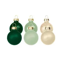 Weihnachtskugeln aus Glas, creme, grün, 2 cm Ø, 25 Stück