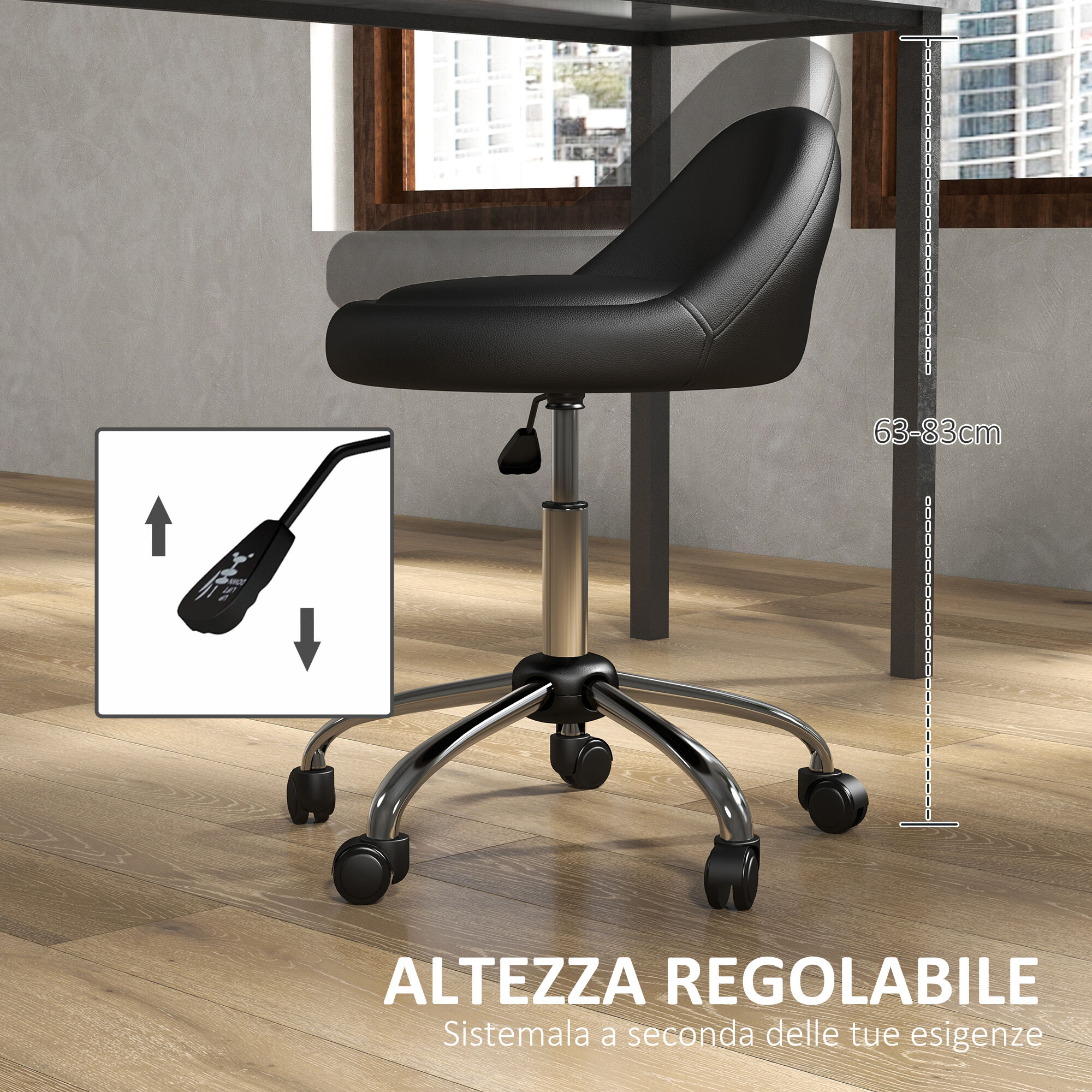 Altro Sgabello Con Ruote, Seduta Girevole, Altezza Regolabile E Rivestimento In Finta Pelle Pu, Nero