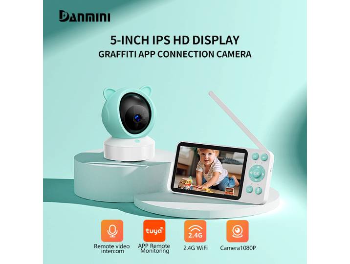 Danmini TUYA App contrôle bébé moniteur 5 ''écran HD 1080P caméra température humidité détection infrarouge Vision nocturne moniteurs