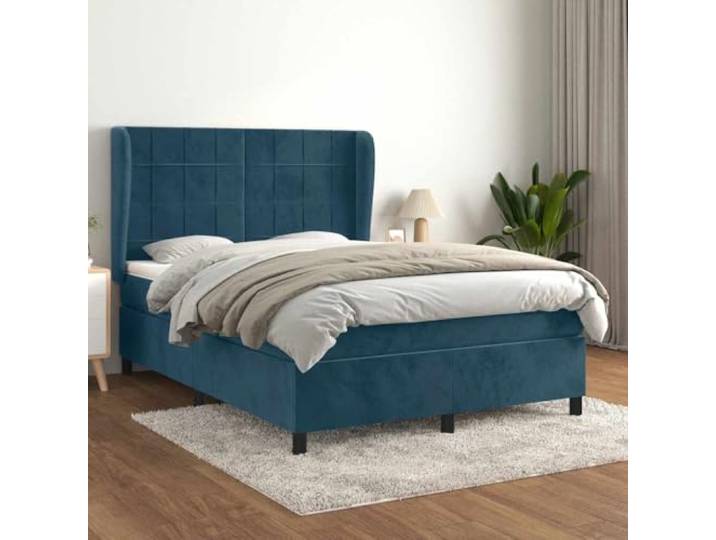 RJPLMFV Komplettes Bett, Velours, Dunkelblau, 140 x 200 cm, Matratze mit Taschenfedern