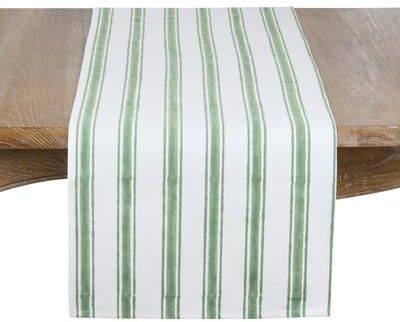 Saro Watercolor Stripe Table Runner - Cotton Farmhouse Dining, Coastal Tablescapes, Casual Entertaining, and Everyday Decor
