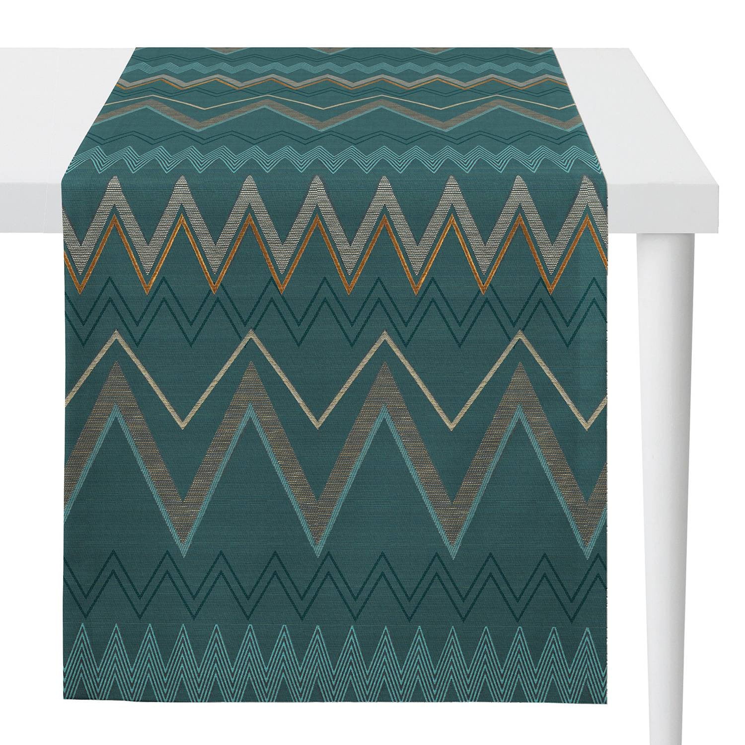 home24 Tafelloper Indira Blauw/Petrol met Grafisch Patroon Breedte: 44 cm, Lengte: 140 cm