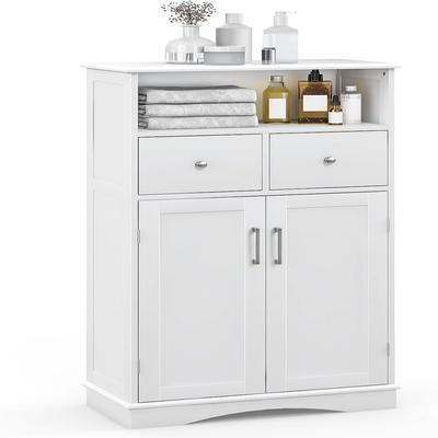 COSTWAY Badezimmerschrank mit 2 Schubladen, 2 Türen & verstellbarem Regal, 60x30x108cm