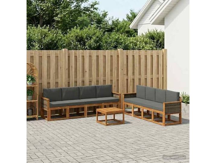 HFMDRMU Outdoor-Sitzgarnitur aus massivem Akazienholz mit Lattenrahmen, 7-teilig in Natur und Anthrazit für Garten und Terrasse