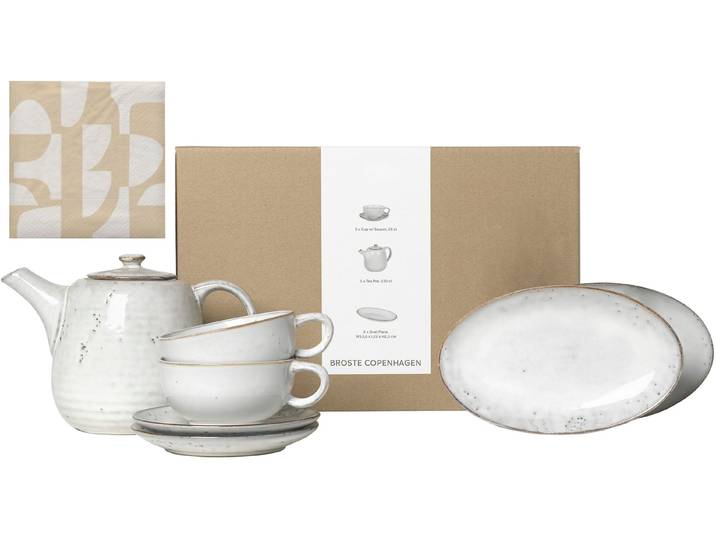 Teeservice BROSTE COPENHAGEN Single Geschirr-Set Nordic Sand, inkl. 1 Päckchen Papierserviette , beige (natur), 8 Stk., Keramik, Geschirr-Sets, Teeservice, Beliebte Geschirr Sets Exclusiv mit Geschenk