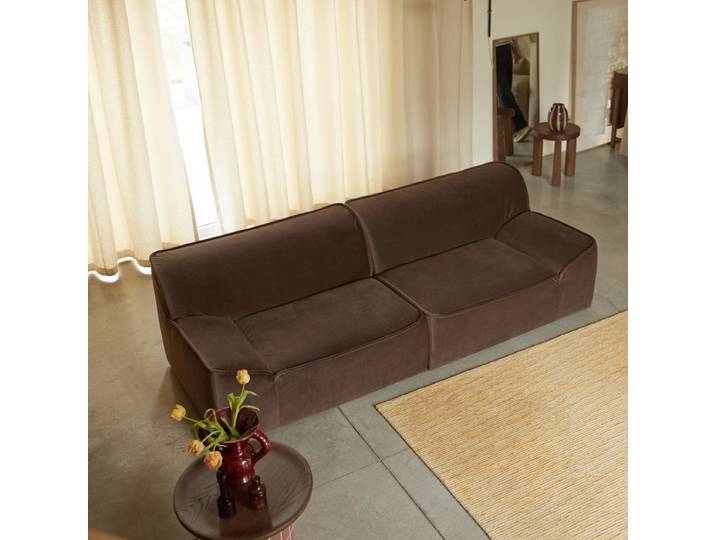 Quinto - Modulares 3-Sitzer-Sofa mit Armlehnen aus braunem Stoff - Braun