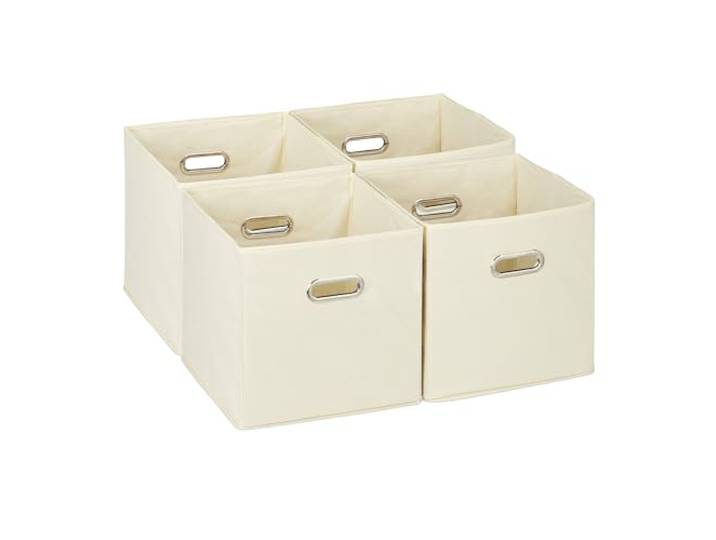 Relaxdays Lot de 4 boîtes de rangement\, caisses pliables\, HxLxP : 30x30x30 cm\, poignées\, panières pour étagère\, beige