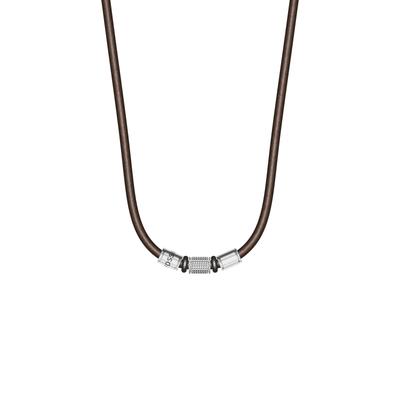 Kette mit Anhänger FOSSIL "Machine", braun (edelstahlfarben, braun, schwarz), Halsketten, Herren, Edelstahl Kautschuk Leder, L: 56, Edelstahl, Kautschuk, Leder