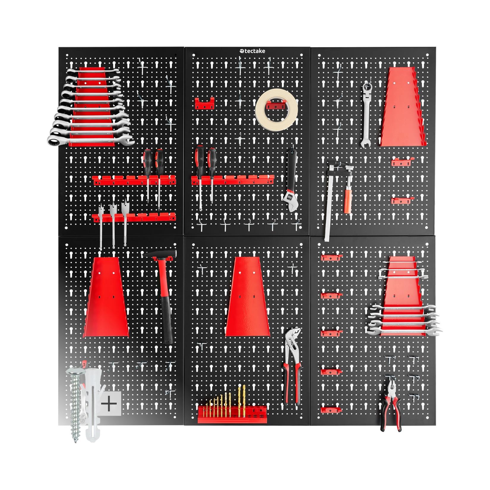 tectake® Werkzeuglochwand, sechsteilig, lackierter Stahl, Belastbarkeit 4 kg pro Platte