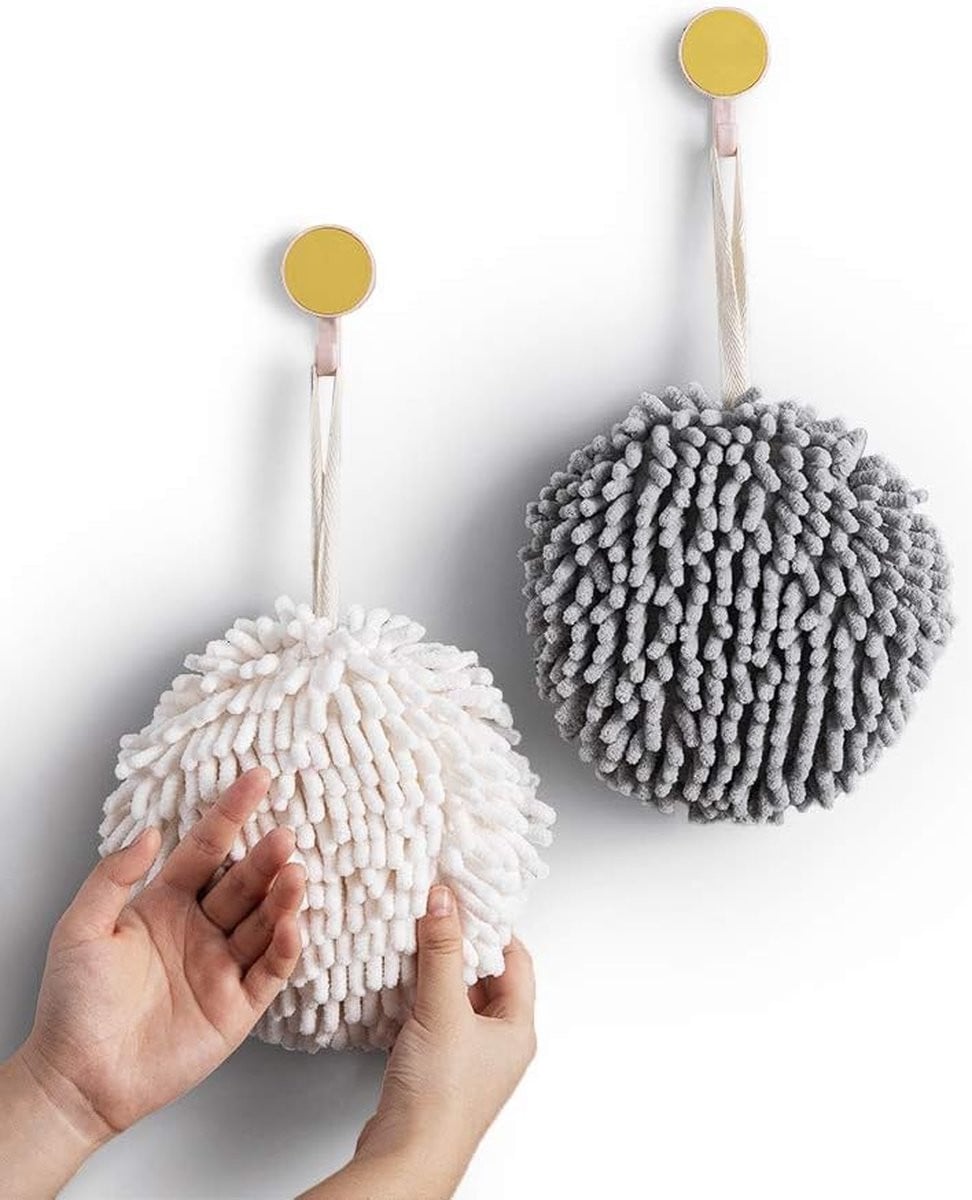 Fluffy Ball Handdoeken Set 2-pack Wit en Grijs