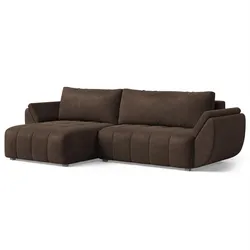 ECKSOFA OLSI Braun Velours-Stoff mit Schlaffunktion